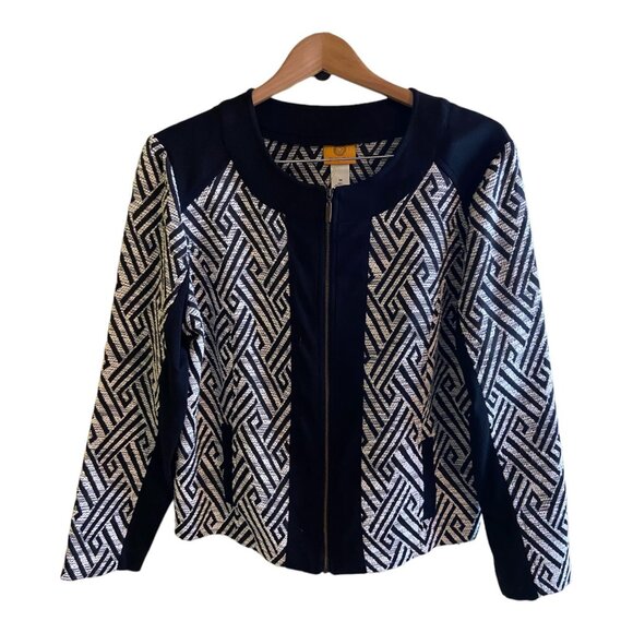 Ruby Road Jacket Womens Black White Size 14 Machu Picchu Tribal Printed Corpcore - Picture 2 of 6